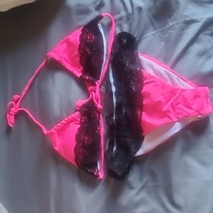 New Sexy pink with lace bikini